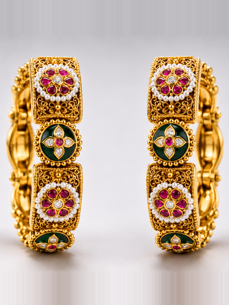 Heritage Bloom Gold Bangle Set