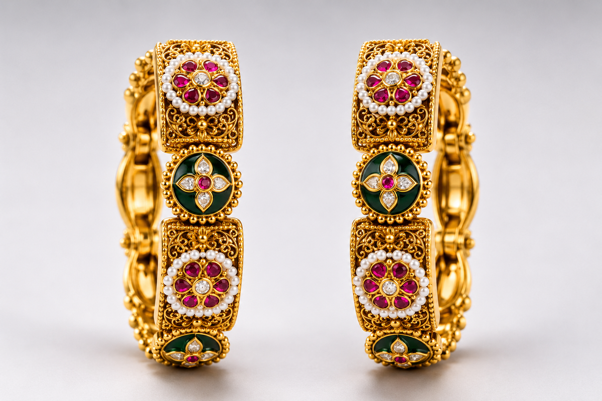 Heritage Bloom Gold Bangle Set