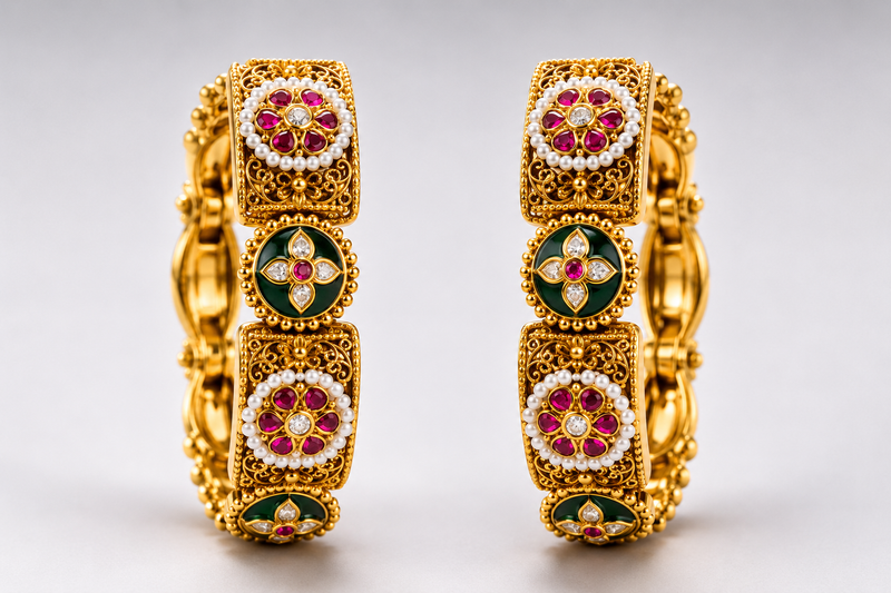 Heritage Bloom Gold Bangle Set