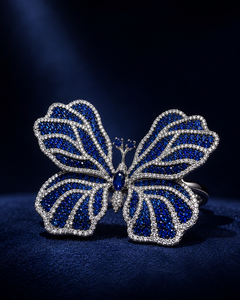 Sapphire Bloom Silver Brooch