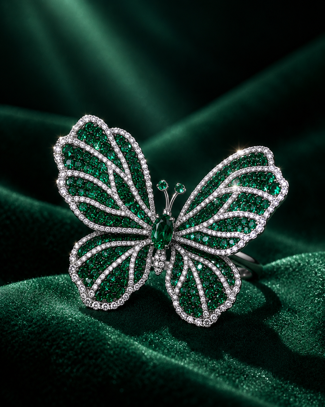 Emerald Wing Silver Brooch